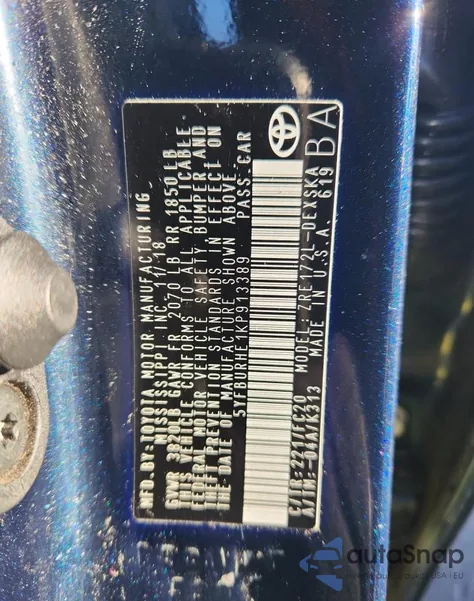 2019 Toyota Corolla L из США, поврежденный, VIN 5YFBURHE1KP913389